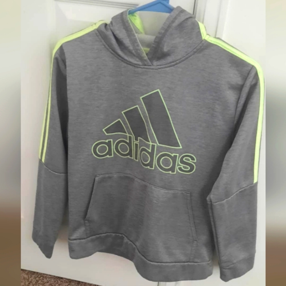 Adidas Kids Gray and Neon Green Hoodie